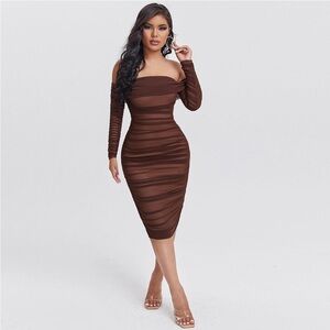 Ruched Bodycon Off-Shoulder Midi Dress